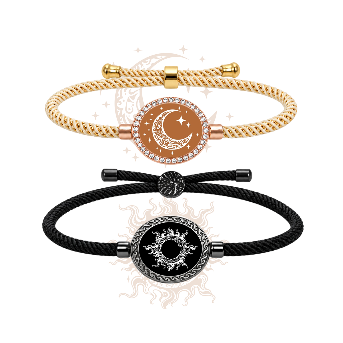 TUTEVETA Emotion-Connected Smart Bracelet Set with Figaro Chain (Black & Rose Gold)