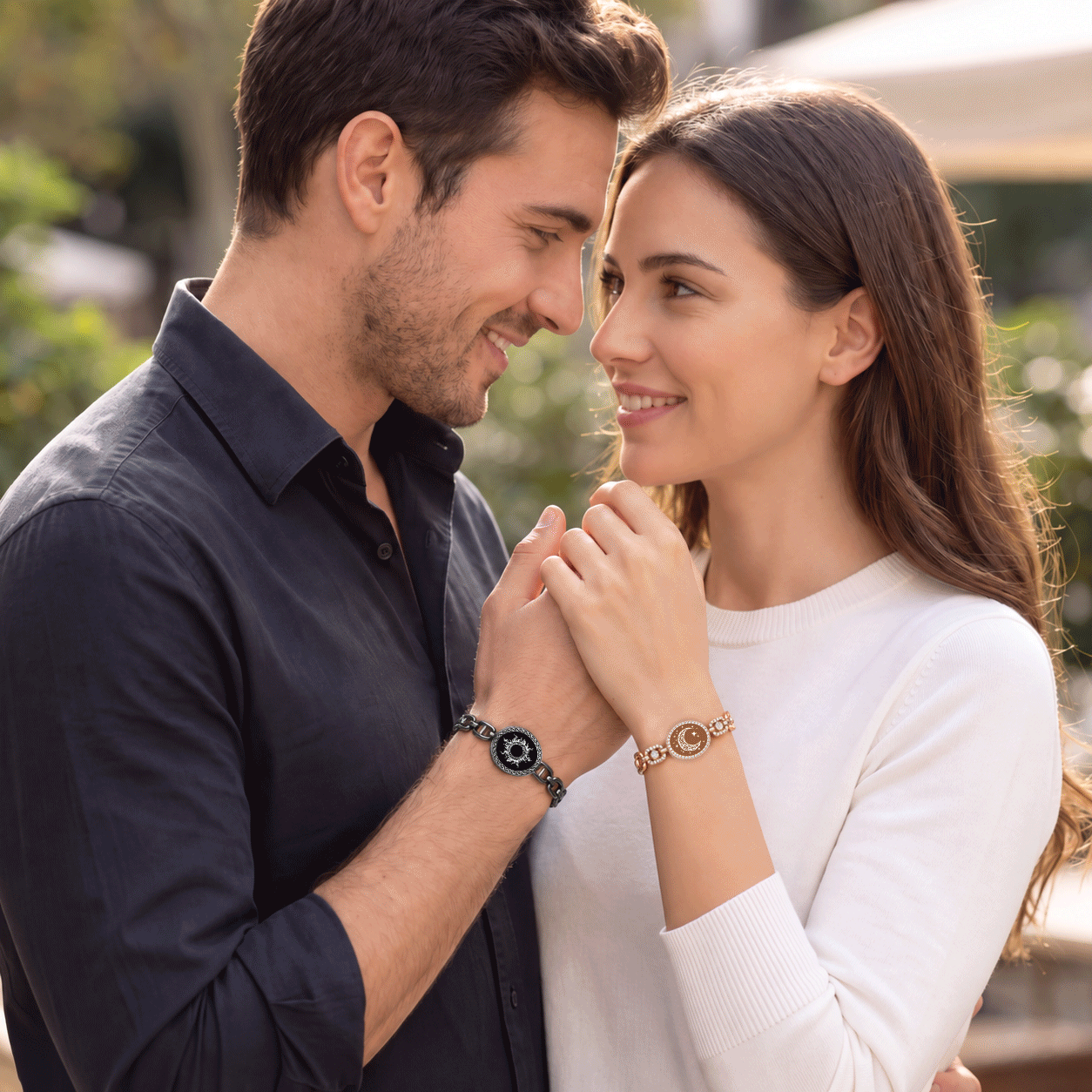 Emotion-Connected Smart Bracelet Set with Diamond Figaro Chain