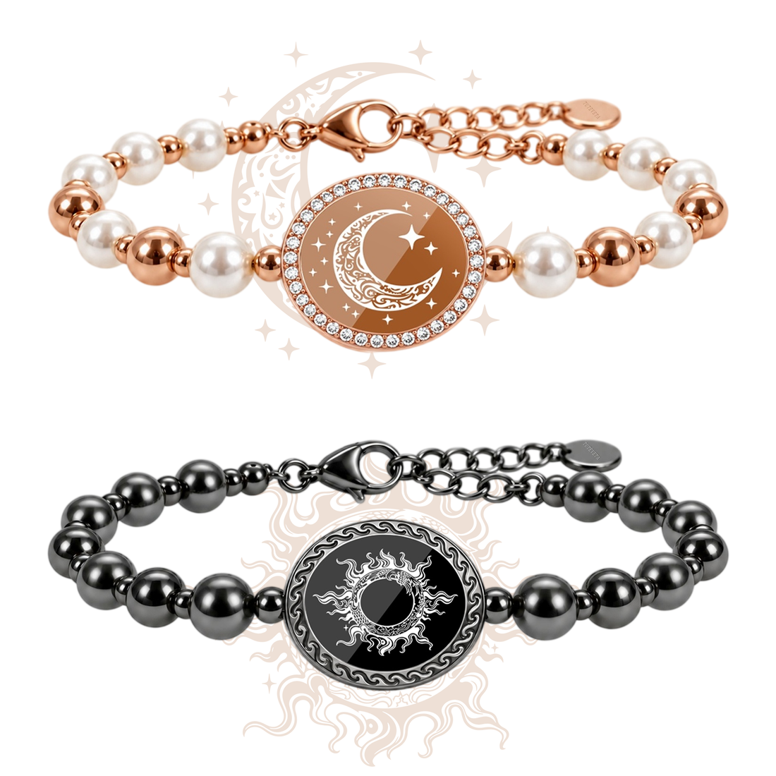 TUTEVETA Emotion-Connected Smart Bracelet Set with Figaro Chain (Black &amp; Rose Gold)