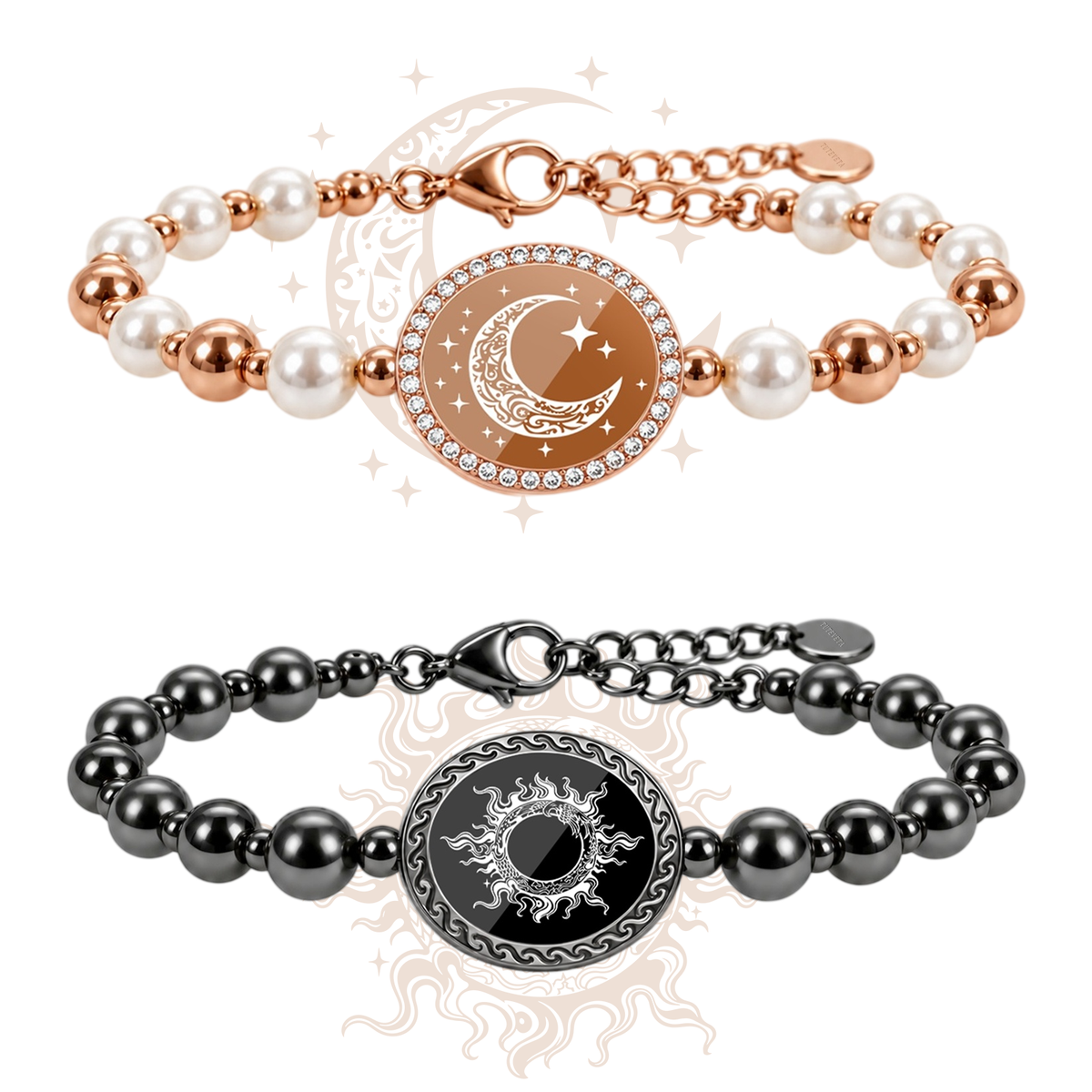 TUTEVETA Emotion-Connected Smart Bracelet Set with Figaro Chain (Black &amp; Rose Gold)