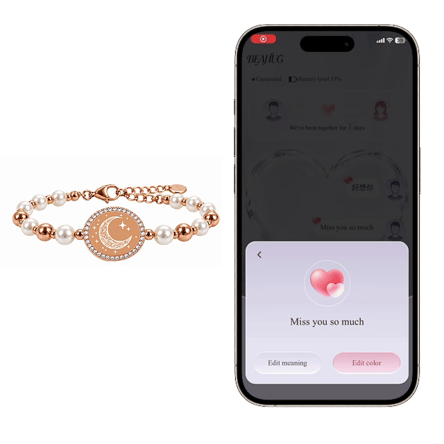 TUTEVETA Emotion-Connected Smart Bracelet Set with Figaro Chain (Black &amp; Rose Gold)