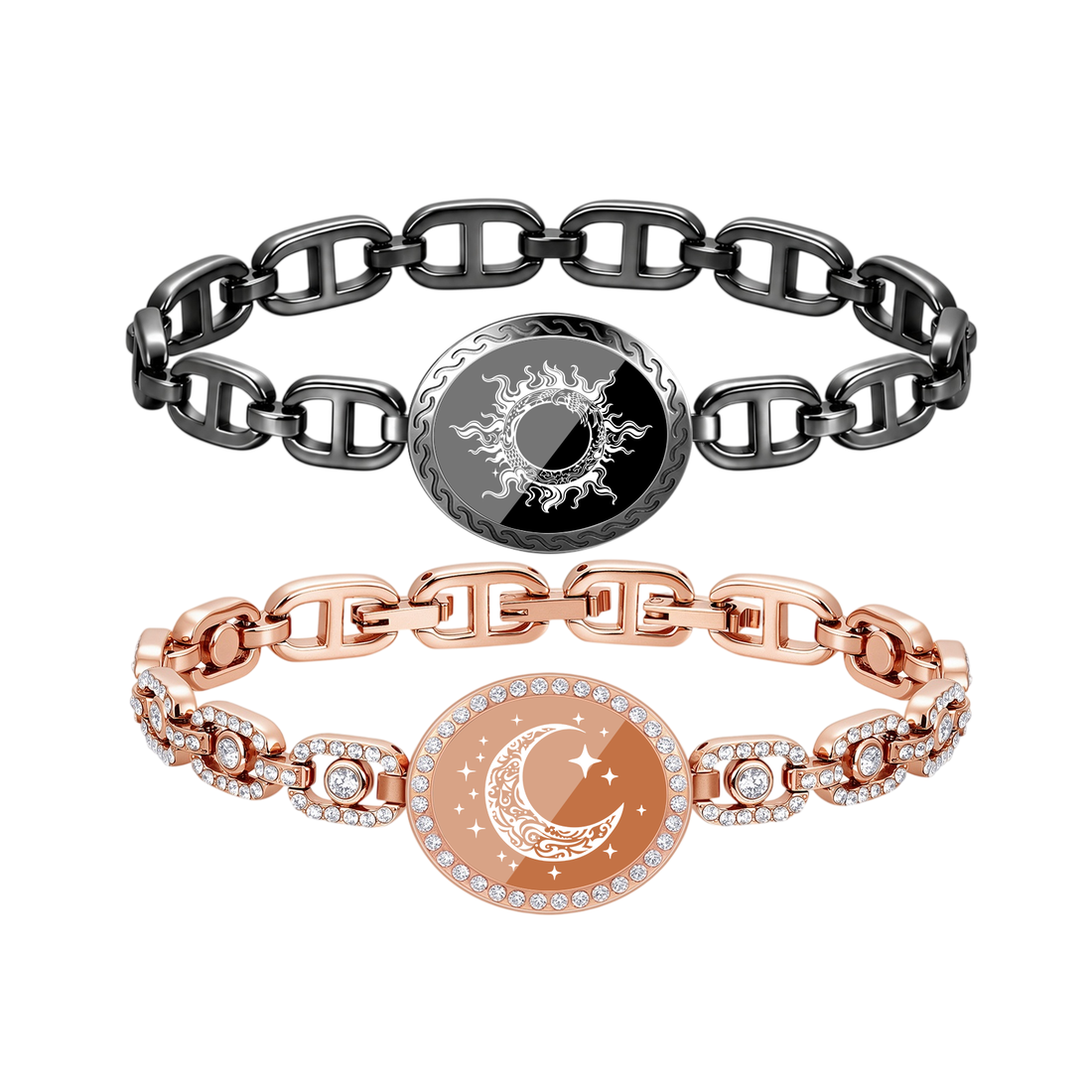 Emotion-Connected Smart Bracelet Set with Diamond Figaro Chain