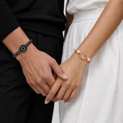 TUTEVETA Emotion-Connected Smart Bracelet Set with Figaro Chain (Black &amp; Rose Gold)